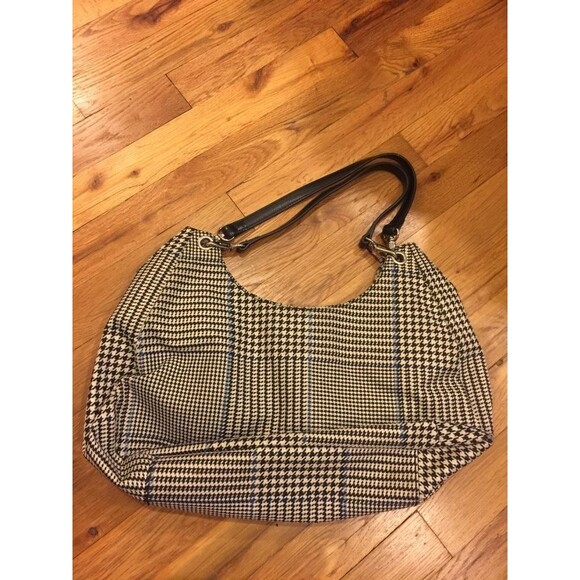 Ralph Lauren large handbag tote shopper Black  plaid tweed houndstooth - Picture 2 of 4